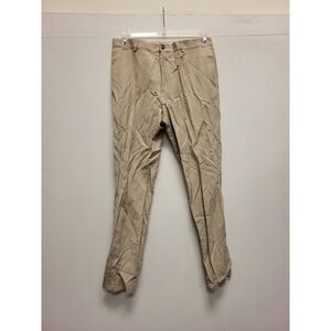 Perry Ellis Mens Dress Pants 32x32 Beige Striped Linen Blend Trousers Classic